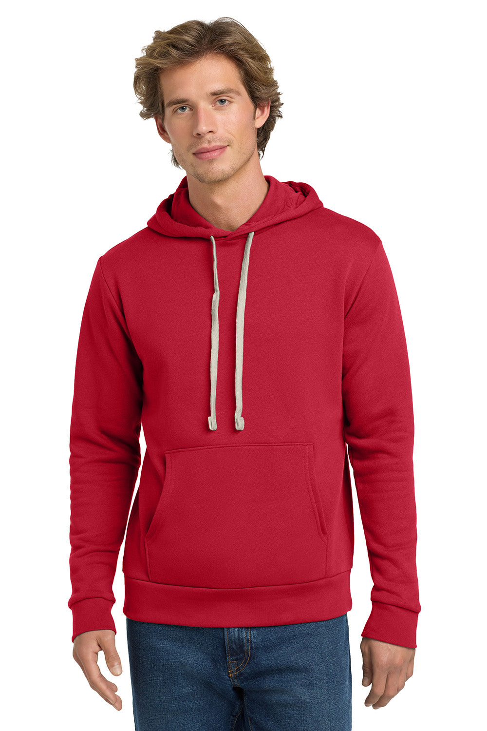 Next Level NL9303/9303 Mens Fleece Hooded Sweatshirt Hoodie w/ Pouch Pocket Red Model Front