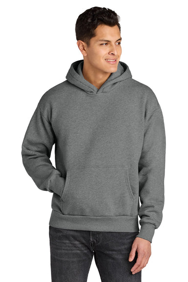 Next Level NL9307 Mens Heavyweight Hooded Sweatshirt Hoodie w/ Pouch Pocket Heather Grey Model Front