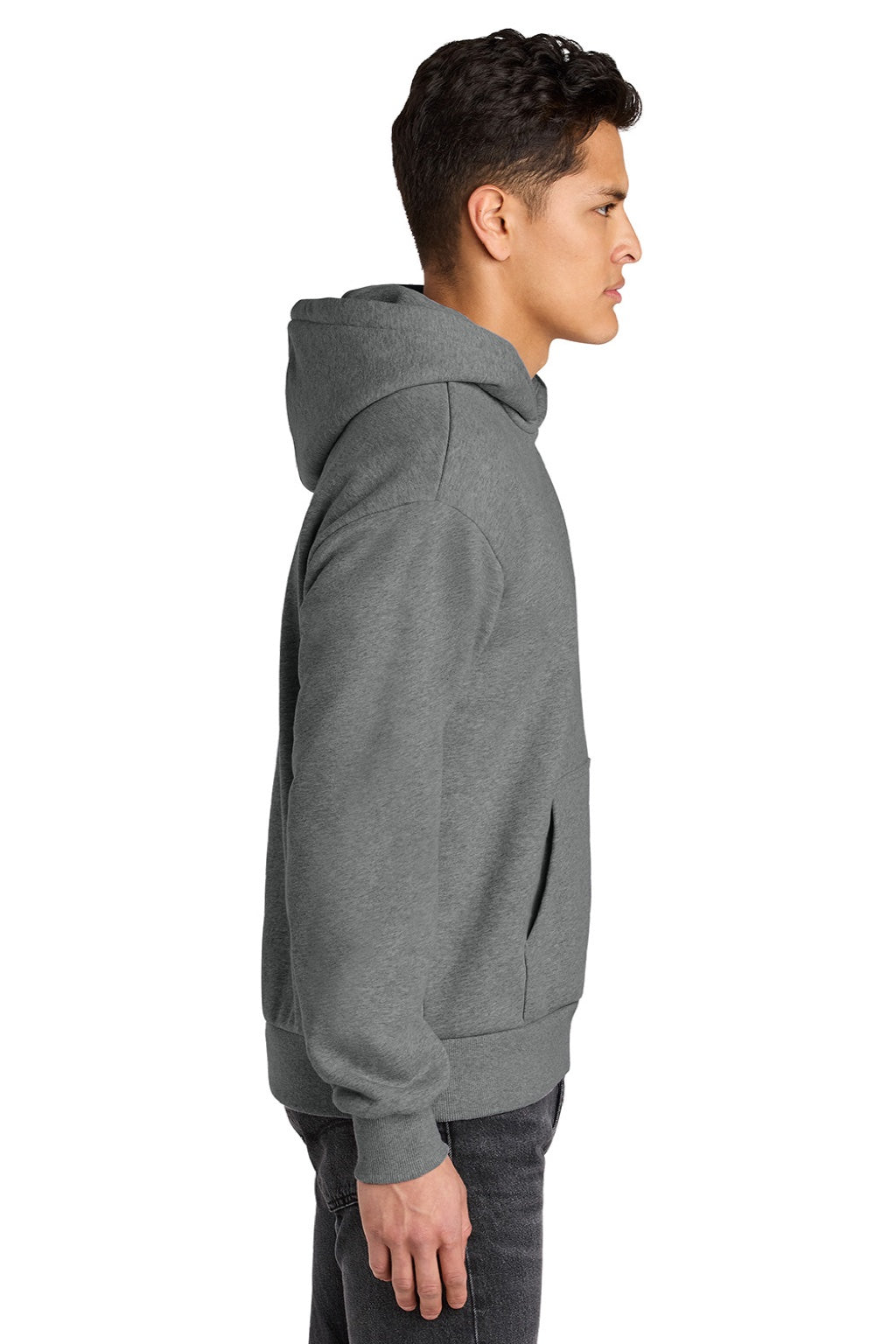 Next Level NL9307 Mens Heavyweight Hooded Sweatshirt Hoodie w/ Pouch Pocket Heather Grey Model Side