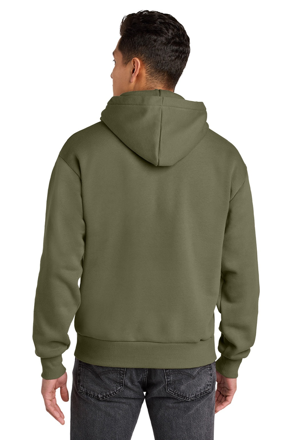 Next Level NL9307 Mens Heavyweight Hooded Sweatshirt Hoodie w/ Pouch Pocket Light Olive Green Model Back