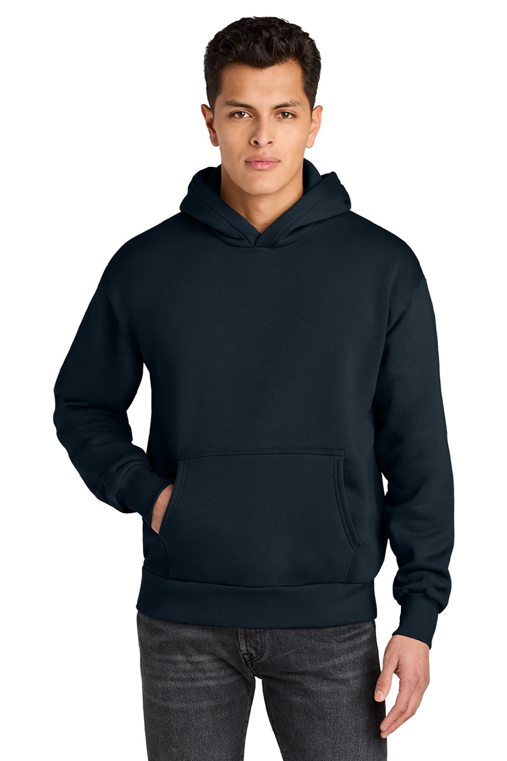 Next Level NL9307 Mens Heavyweight Hooded Sweatshirt Hoodie w/ Pouch Pocket Midnight Navy Blue Model Front
