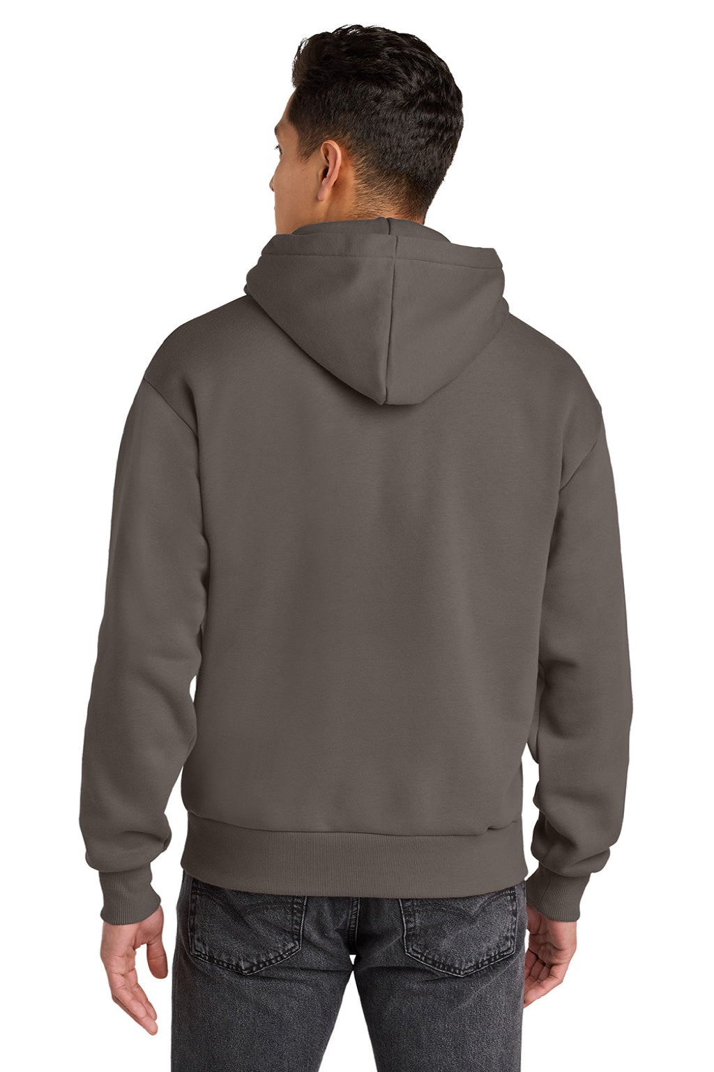 Next Level NL9307 Mens Heavyweight Hooded Sweatshirt Hoodie w/ Pouch Pocket Shiitake Grey Model Back