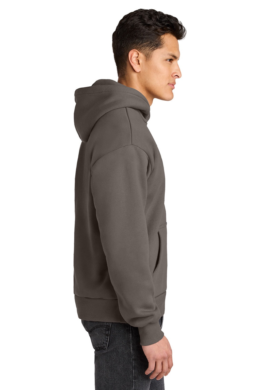 Next Level NL9307 Mens Heavyweight Hooded Sweatshirt Hoodie w/ Pouch Pocket Shiitake Grey Model Side