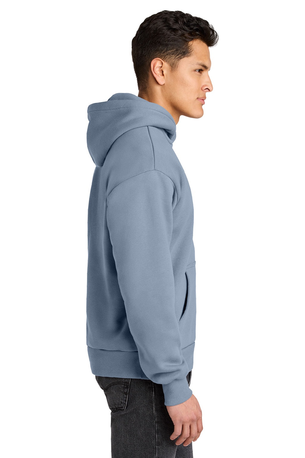 Next Level NL9307 Mens Heavyweight Hooded Sweatshirt Hoodie w/ Pouch Pocket Stonewashed Denim Blue Model Side