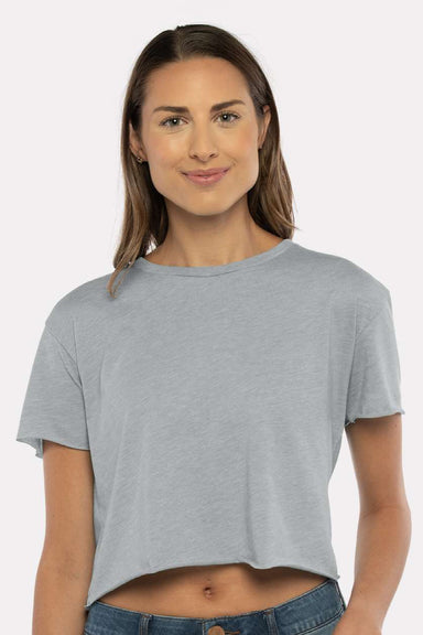 Next Level NL5080/N5080/5080 Womens Festival Cali Crop Short Sleeve Crewneck T-Shirt Heather Grey Model Front