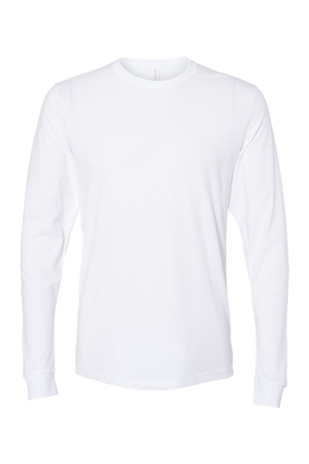Next Level 6411 Mens Sueded Jersey Long Sleeve Crewneck T-Shirt White Flat Front