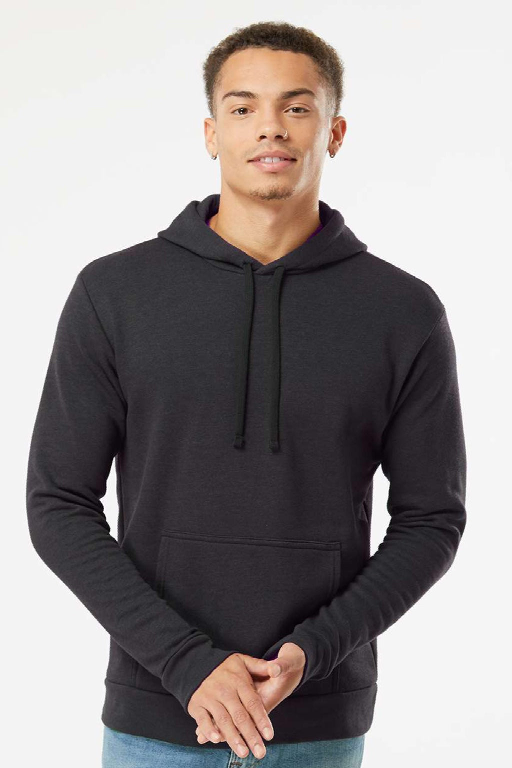 Next Level 9302 Mens Malibu Hooded Sweatshirt Hoodie w/ Pouch Pocket Heather Black Model Front