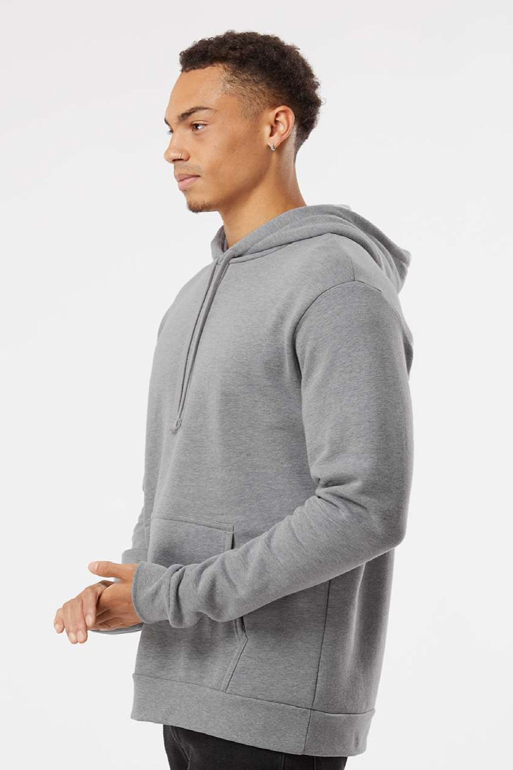 Next Level 9302 Mens Malibu Hooded Sweatshirt Hoodie w/ Pouch Pocket Heather Grey Model Side