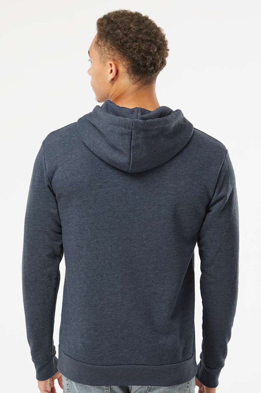 Next Level 9302 Mens Malibu Hooded Sweatshirt Hoodie w/ Pouch Pocket Heather Midnight Navy Blue Model Back