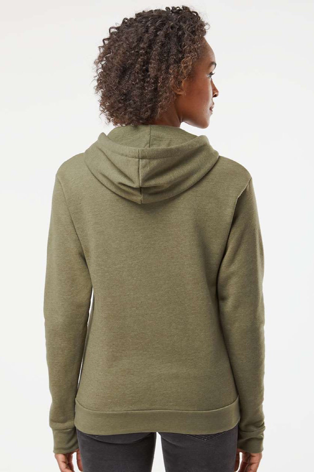 Next Level 9302 Mens Malibu Hooded Sweatshirt Hoodie w/ Pouch Pocket Heather Military Green Model Back
