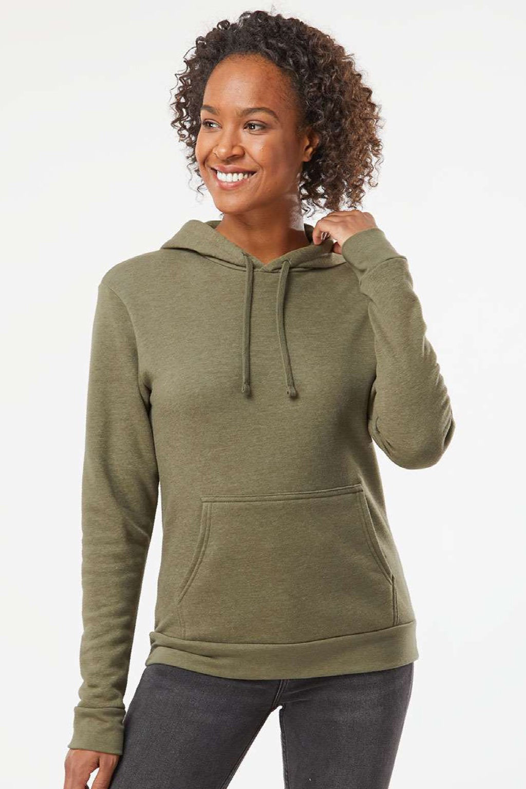 Next Level 9302 Mens Malibu Hooded Sweatshirt Hoodie w/ Pouch Pocket Heather Military Green Model Front