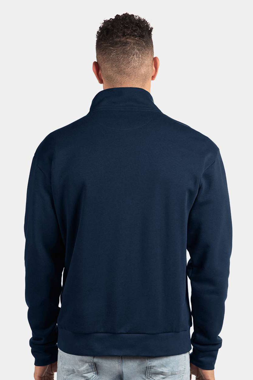 Next Level 9643 Mens Fleece 1/4 Zip Sweatshirt Midnight Navy Blue Model Back