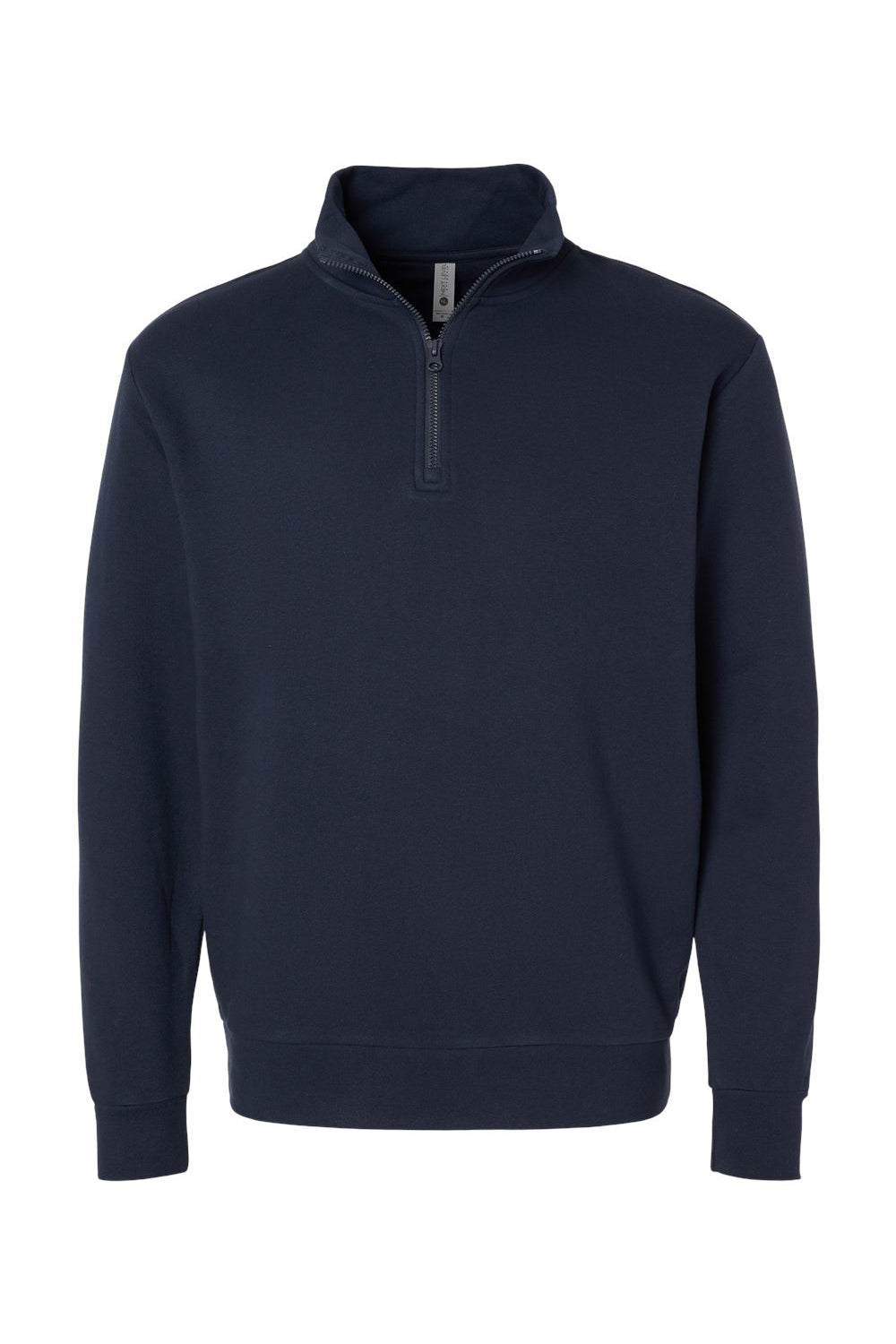 Next Level 9643 Mens Fleece 1/4 Zip Sweatshirt Midnight Navy Blue Flat Front