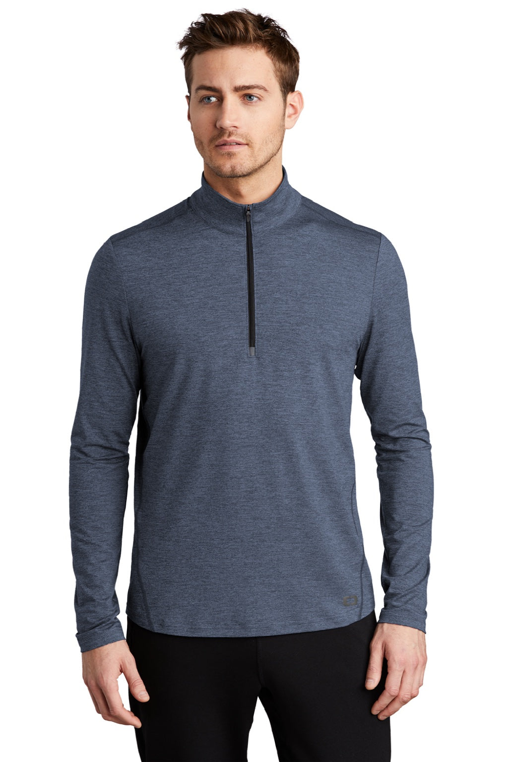 Ogio OE341 Mens Endurance Force Moisture Wicking 1/4 Zip Sweatshirt Heather Indigo Blue Model Front