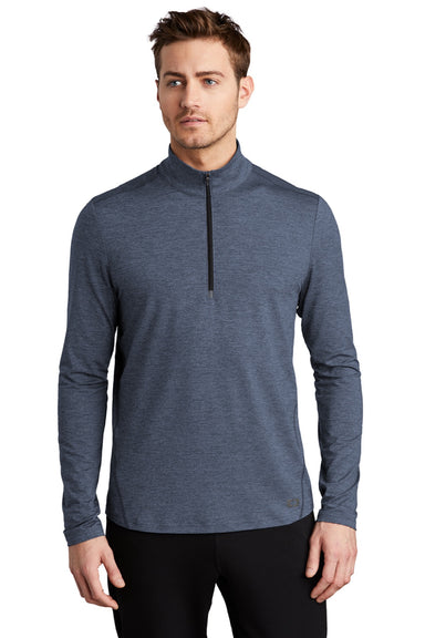 Ogio OE341 Mens Endurance Force Moisture Wicking 1/4 Zip Sweatshirt Heather Indigo Blue Model Front