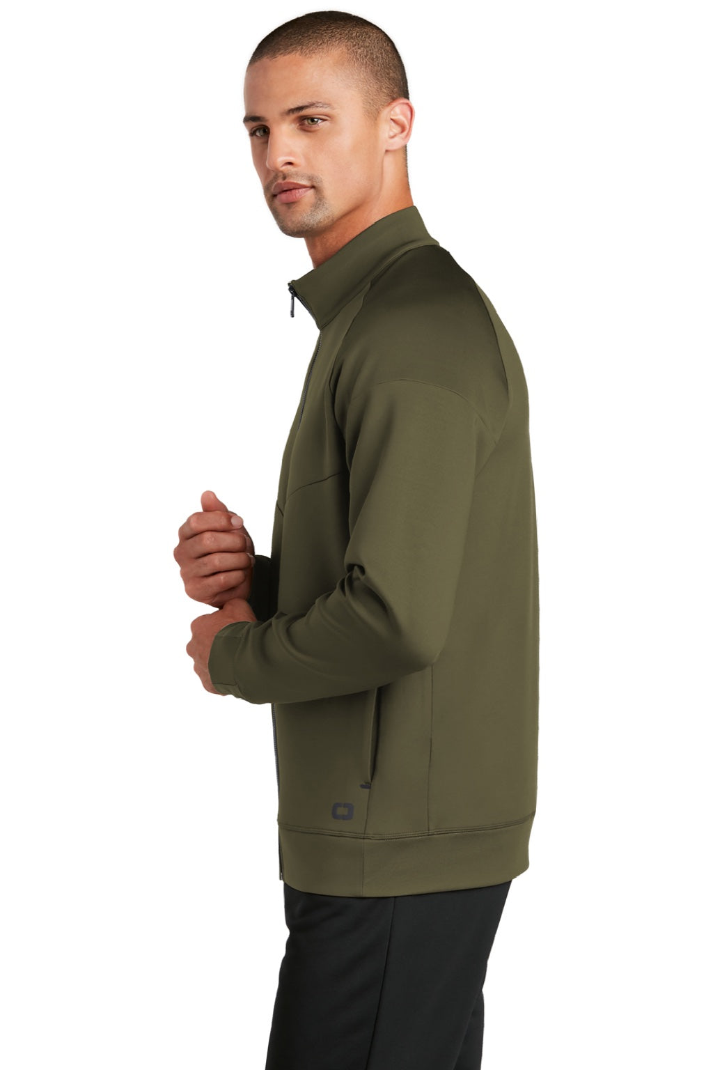 Ogio OE703 Mens Endurance Modern Performance Moisture Wicking Full Zip Jacket Deep Olive Green Model Side