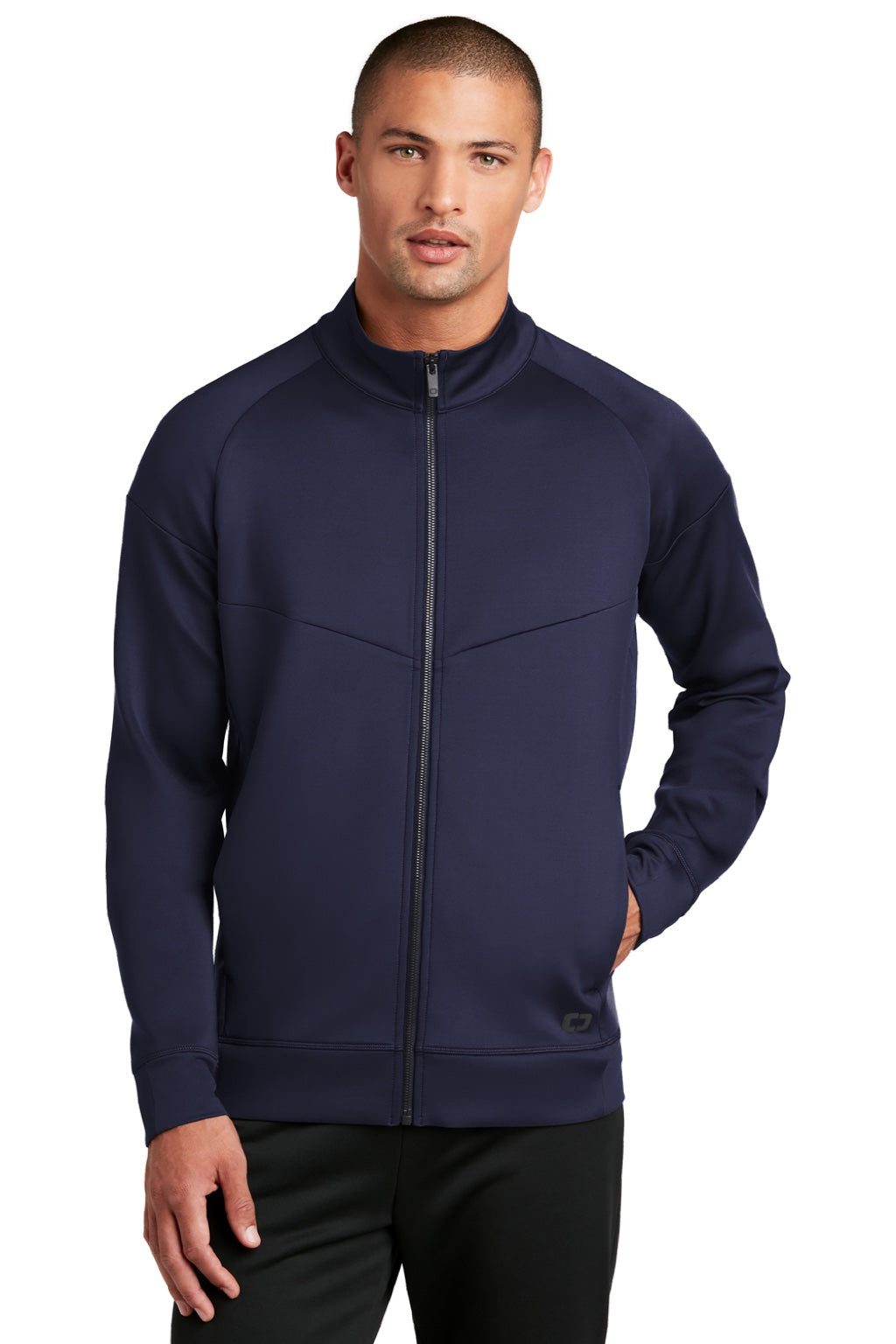 Ogio OE703 Mens Endurance Modern Performance Moisture Wicking Full Zip Jacket Navy Blue Model Front