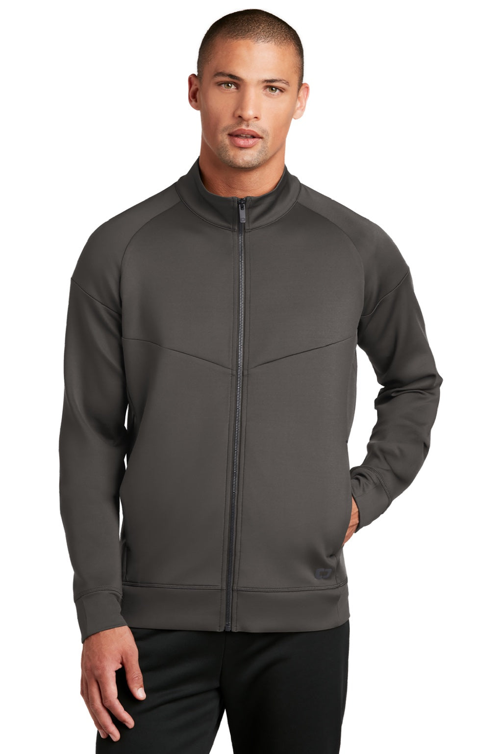 Ogio OE703 Mens Endurance Modern Performance Moisture Wicking Full Zip Jacket Tarmac Grey Model Front
