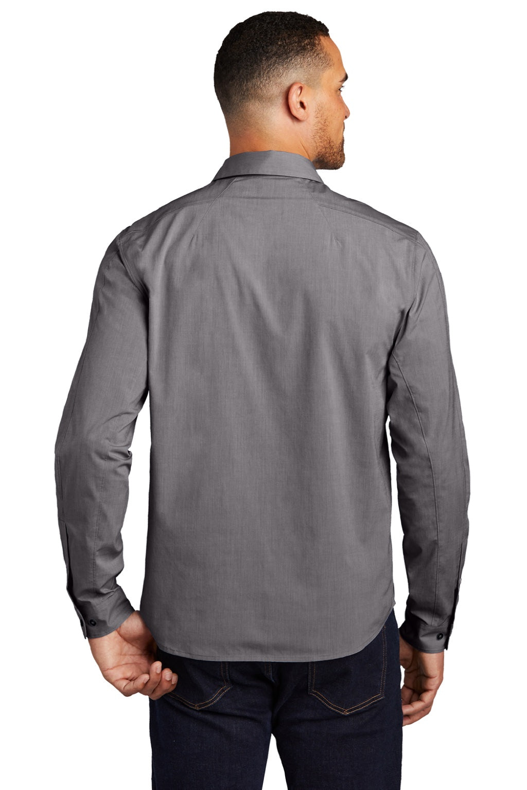 Ogio OG1002 Mens Commuter Long Sleeve Button Down Shirt Heather Gear Grey Model Back