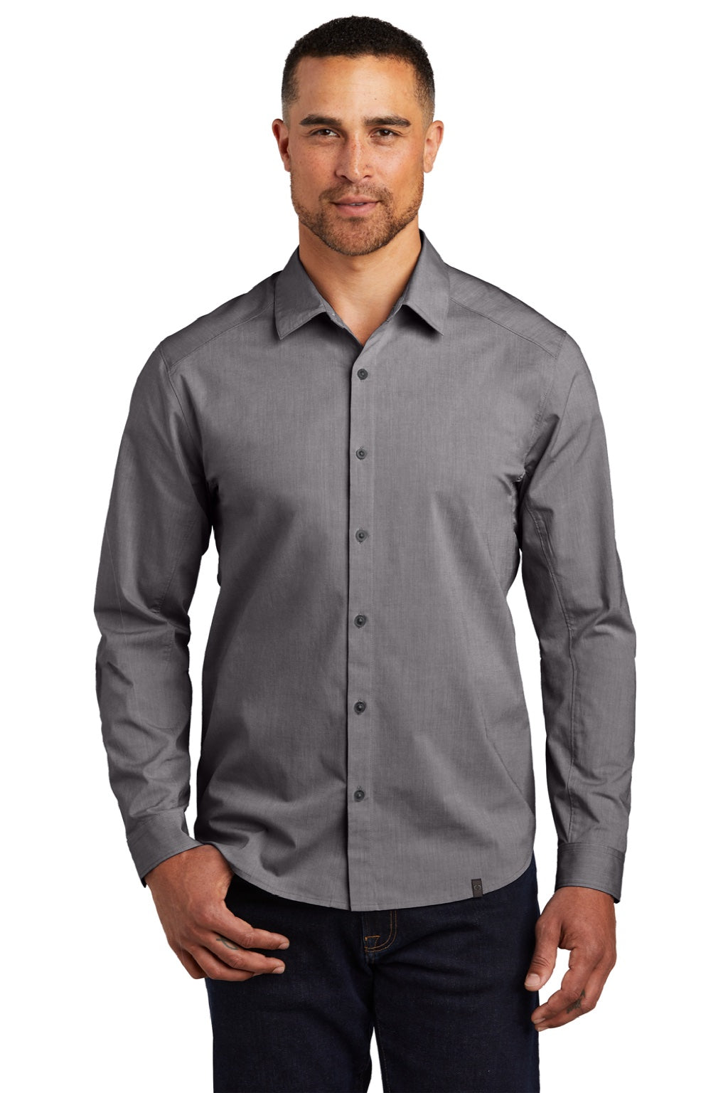Ogio OG1002 Mens Commuter Long Sleeve Button Down Shirt Heather Gear Grey Model Front