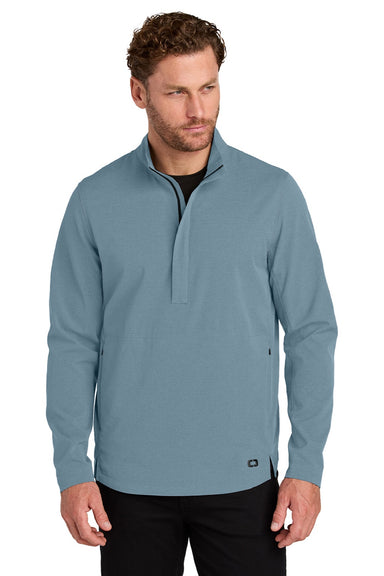 Ogio OG1003 Mens Aspect Moisture Wicking 1/4 Zip Sweatshirt w/ Pouch Pocket Mist Blue Model Front