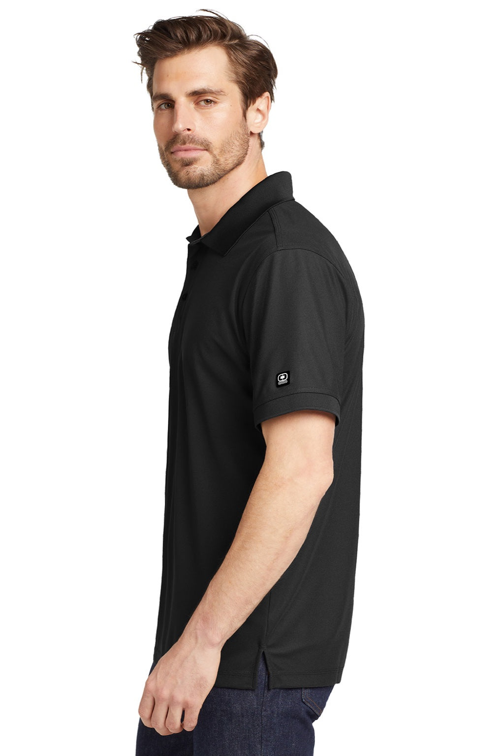 Ogio OG101 Mens Caliber 2.0 Moisture Wicking Short Sleeve Polo Shirt Blacktop Model Side