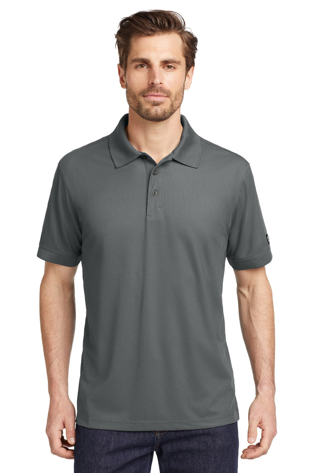 Ogio OG101 Mens Caliber 2.0 Moisture Wicking Short Sleeve Polo Shirt Rogue Grey Model Front