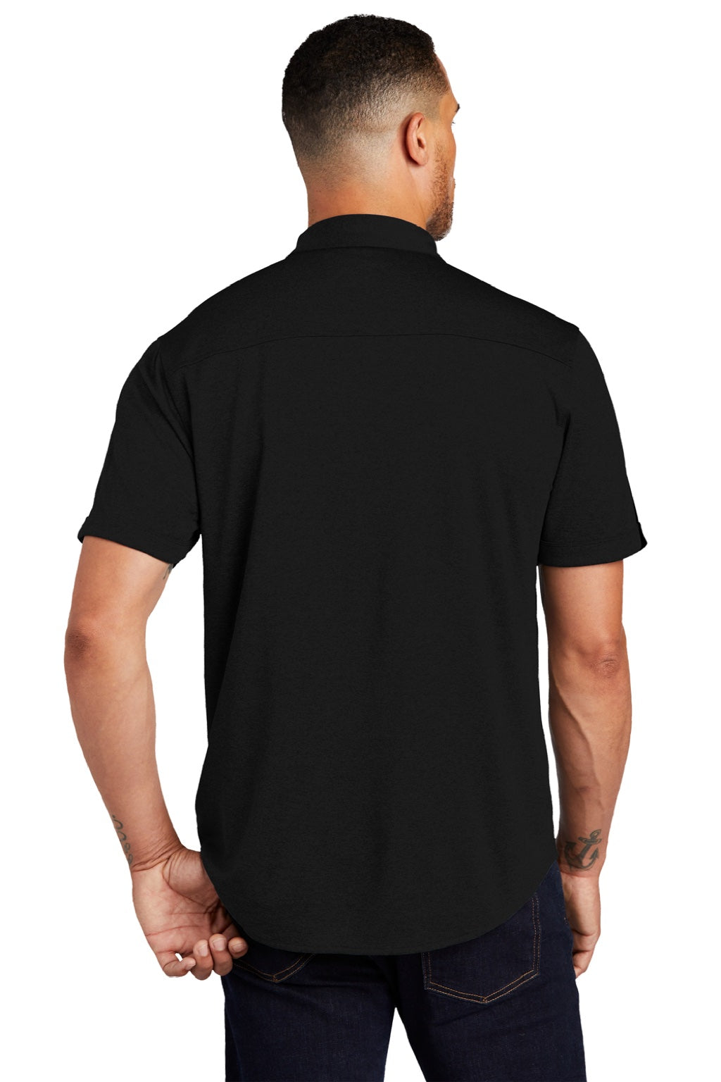 Ogio OG141 Mens Gravitate Moisture Wicking Short Sleeve Button Down Shirt Blacktop Model Back