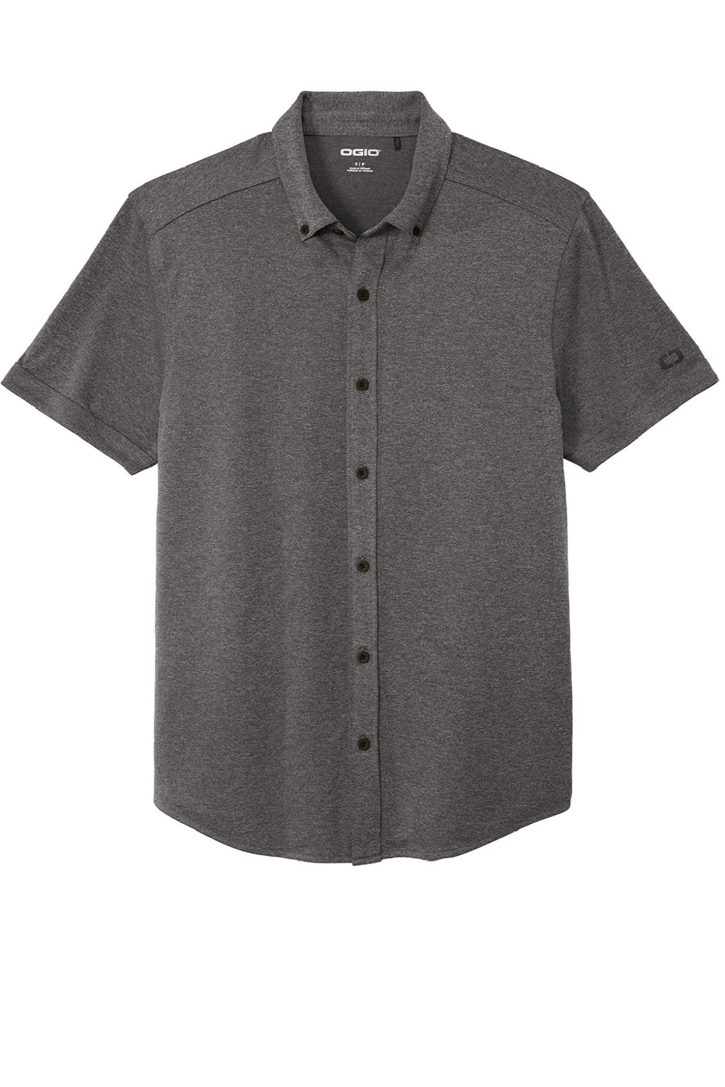 Ogio OG141 Mens Gravitate Moisture Wicking Short Sleeve Button Down Shirt Heather Dark Grey Flat Front