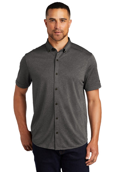 Ogio OG141 Mens Gravitate Moisture Wicking Short Sleeve Button Down Shirt Heather Dark Grey Model Front