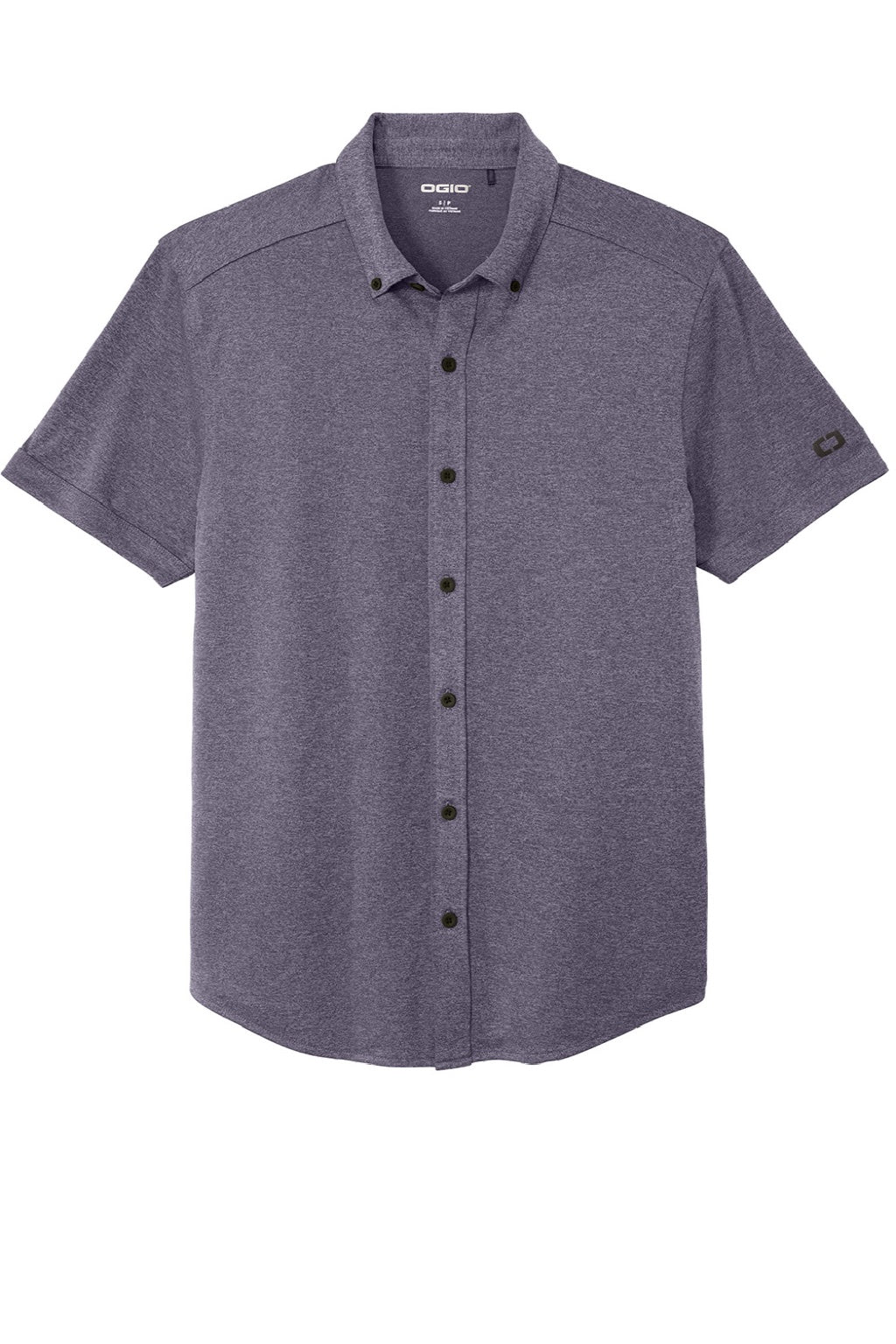 Ogio OG141 Mens Gravitate Moisture Wicking Short Sleeve Button Down Shirt Heather Navy Blue Flat Front