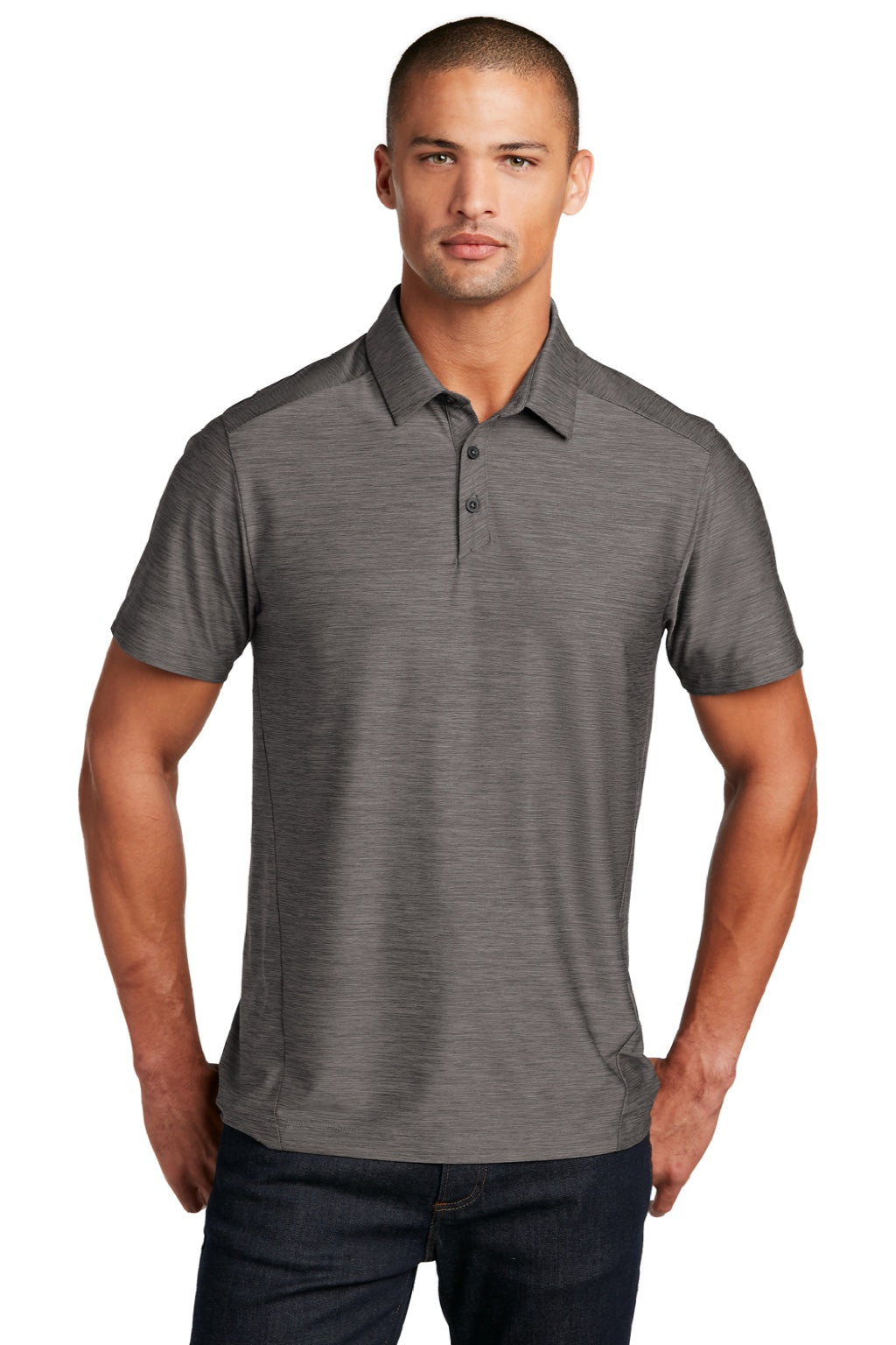 Ogio OG143 Mens Slate Moisture Wicking Short Sleeve Polo Shirt Gear Grey Model Front