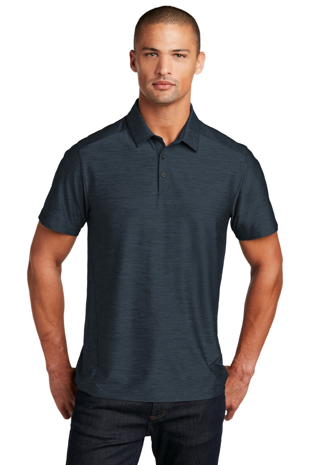 Ogio OG143 Mens Slate Moisture Wicking Short Sleeve Polo Shirt Navy Blue Model Front