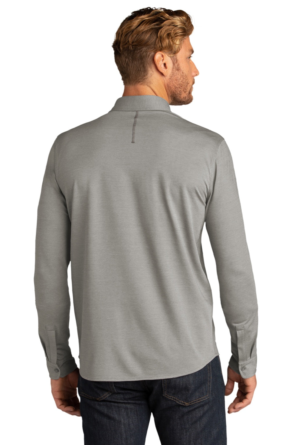 Ogio OG145 Mens Code Stretch Moisture Wicking Long Sleeve Button Down Shirt Heather Tarmac Grey Model Back