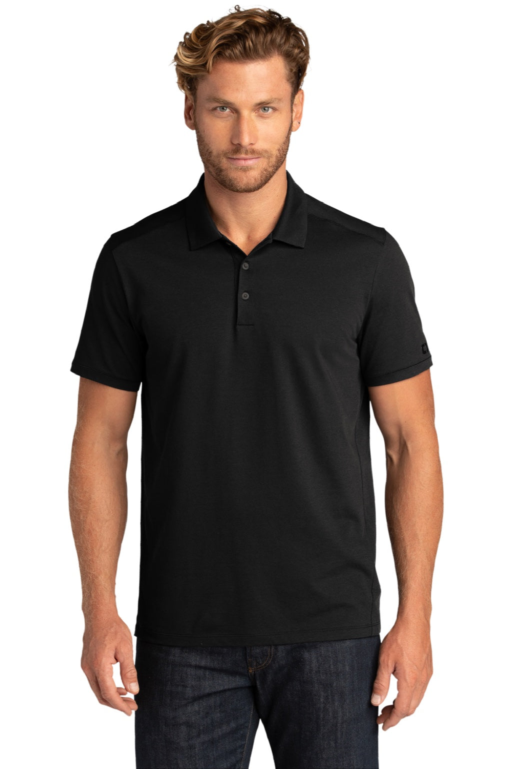 Ogio OG146 Mens Code Stretch Moisture Wicking Short Sleeve Polo Shirt Blacktop Model Front