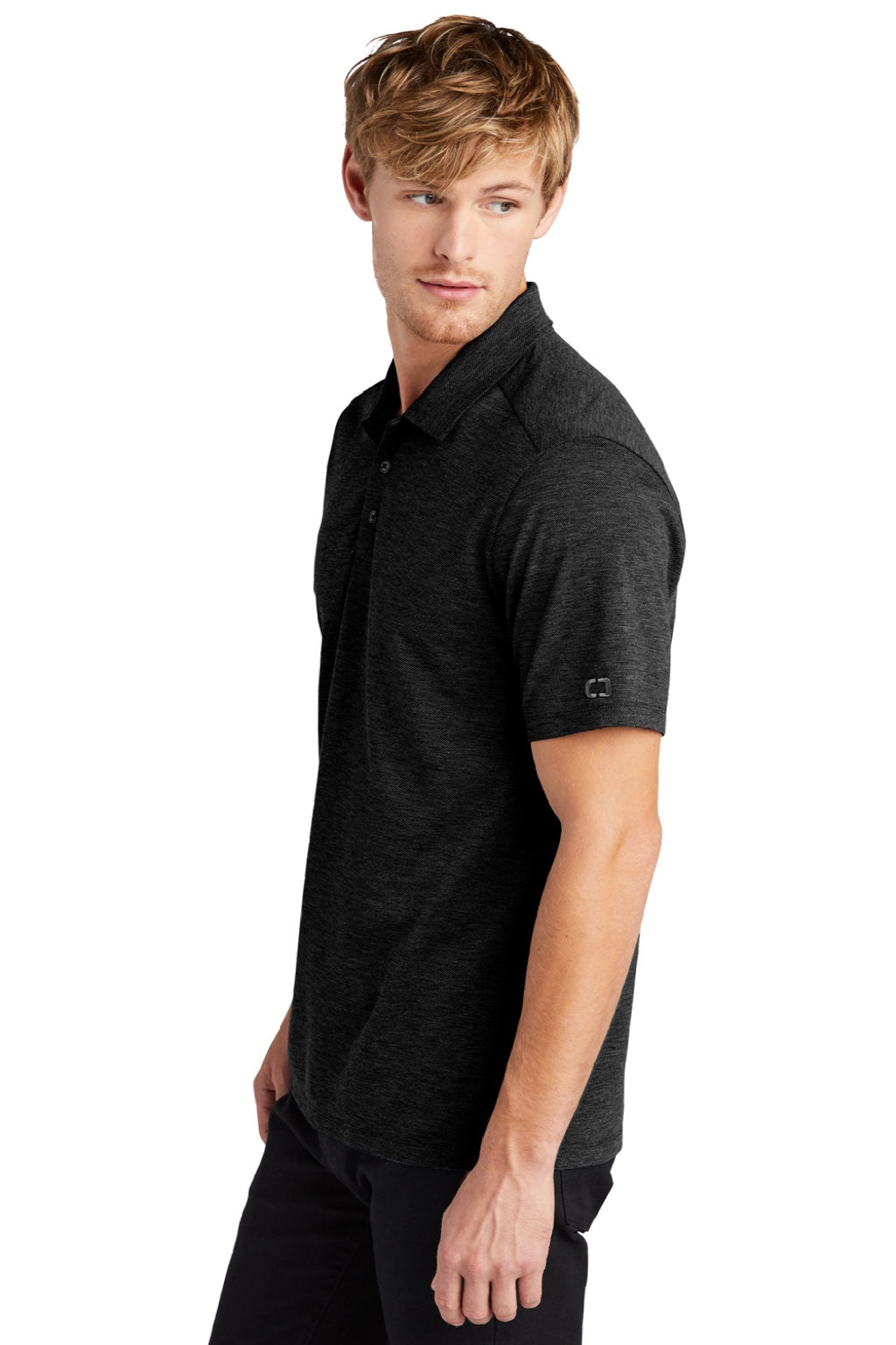 Ogio OG147 Mens Evolution Moisture Wicking Short Sleeve Polo Shirt Blacktop Model Side