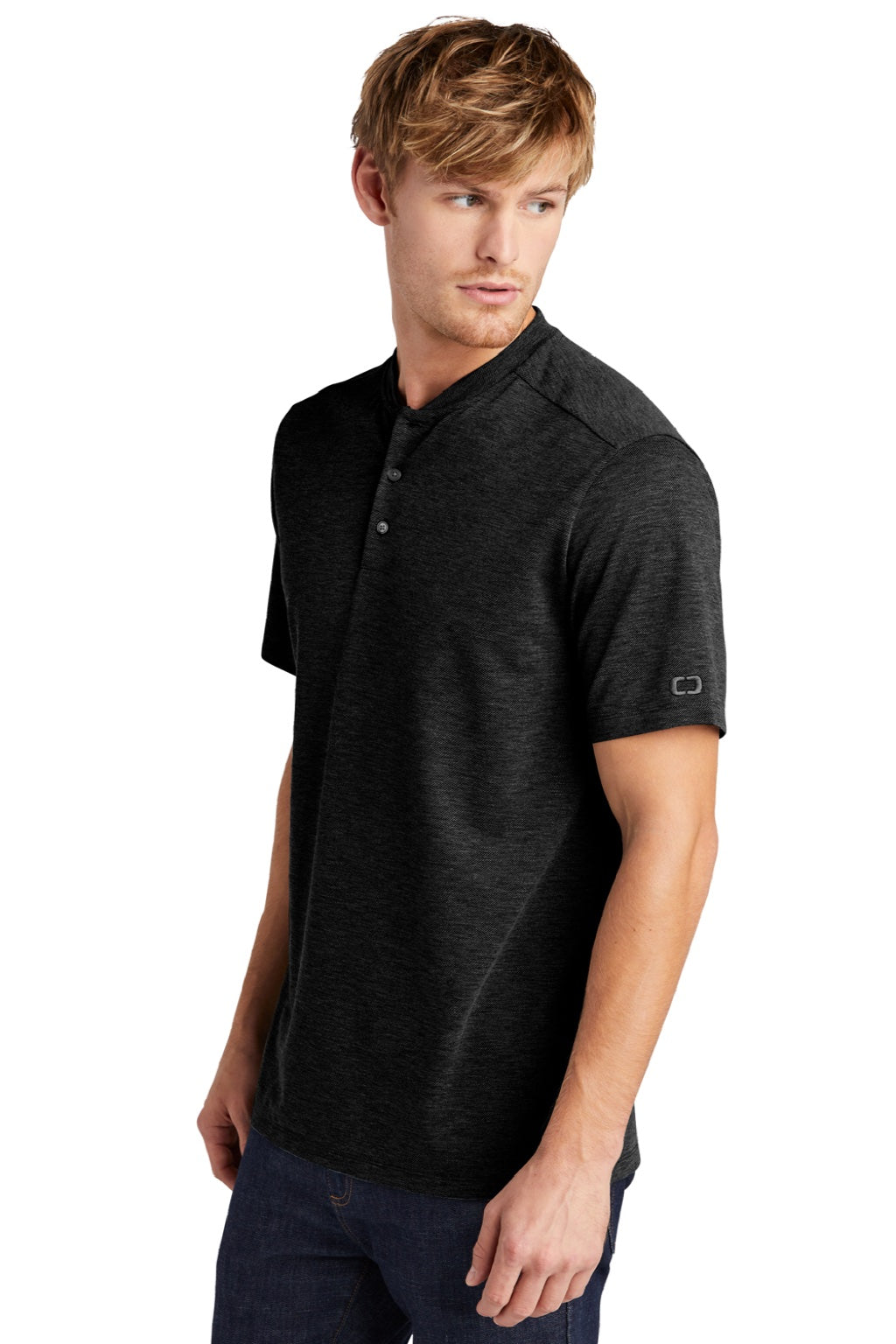 Ogio OG148 Mens Evolution Moisture Wicking Short Sleeve Henley T-Shirt Blacktop Model 3q
