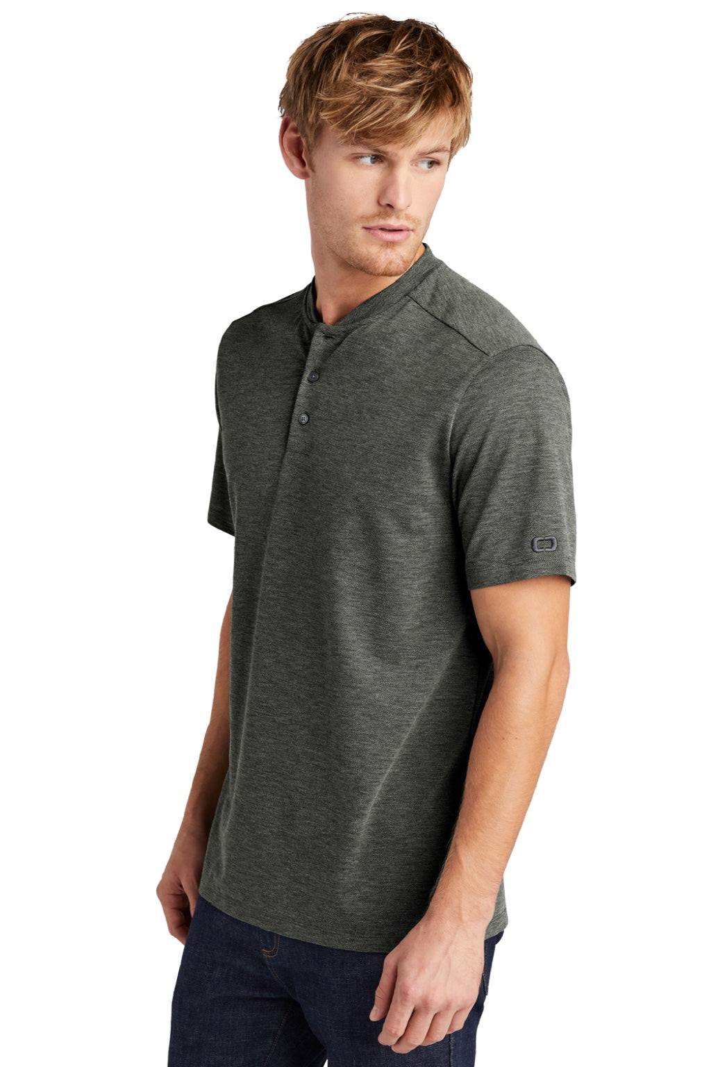 Ogio OG148 Mens Evolution Moisture Wicking Short Sleeve Henley T-Shirt Tarmac Grey Model 3q