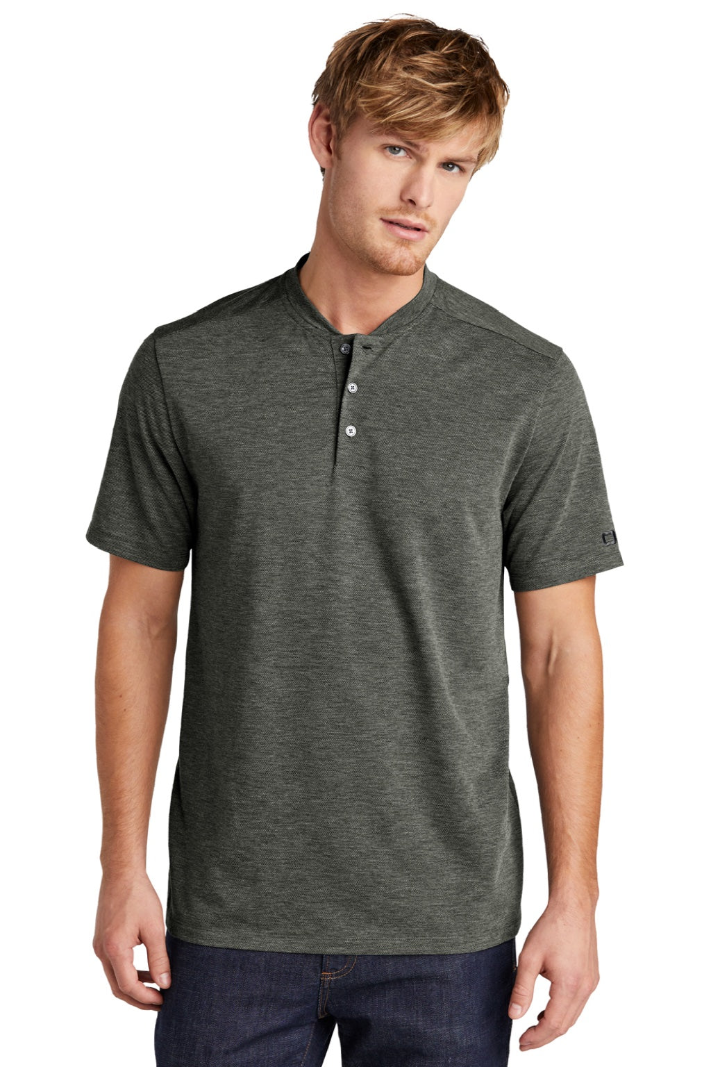 Ogio OG148 Mens Evolution Moisture Wicking Short Sleeve Henley T-Shirt Tarmac Grey Model Front