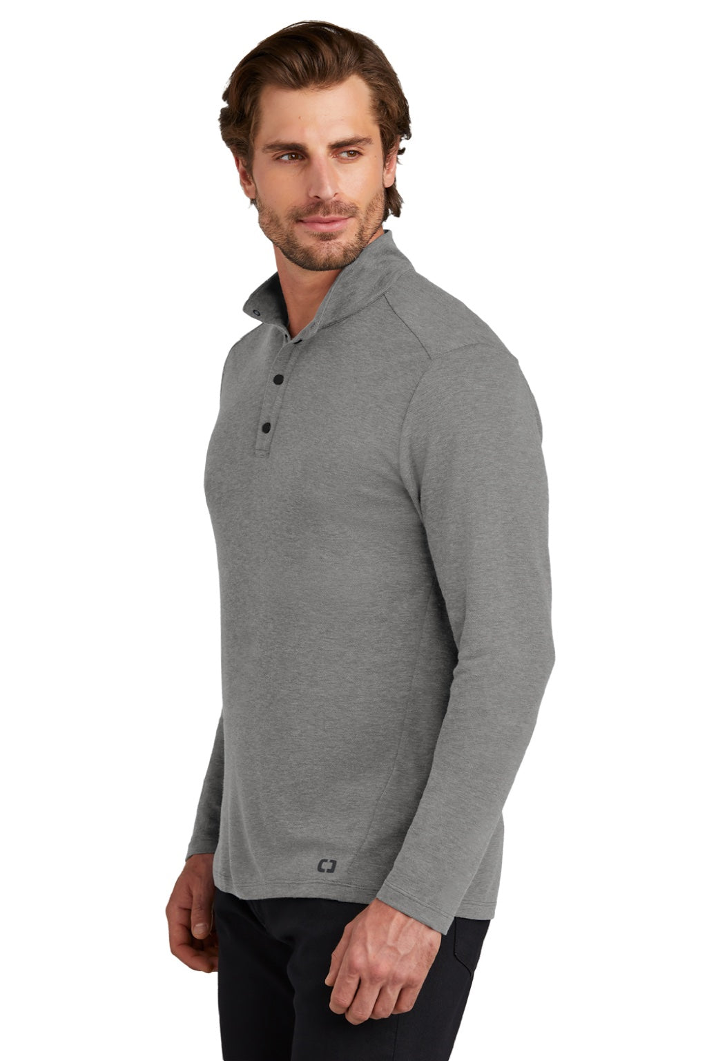 Ogio OG151 Mens Command 1/4 Snap Long Sleeve Sweater Gear Grey Model Side