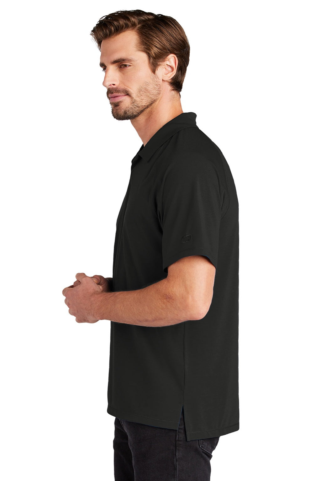 Ogio OG152 Mens Motion Moisture Wicking Short Sleeve Polo Shirt Blacktop Model Side