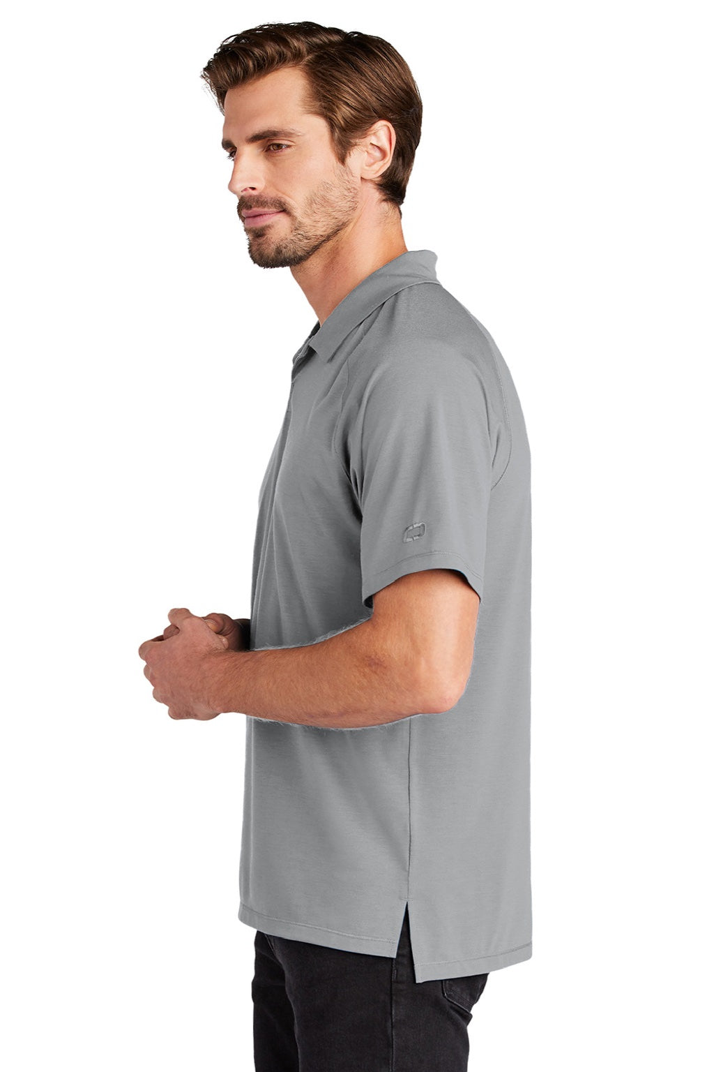 Ogio OG152 Mens Motion Moisture Wicking Short Sleeve Polo Shirt Greystone Model Side