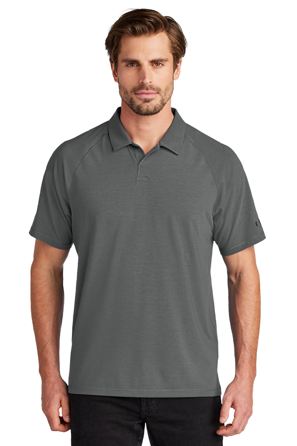 Ogio OG152 Mens Motion Moisture Wicking Short Sleeve Polo Shirt Tarmac Grey Model Front