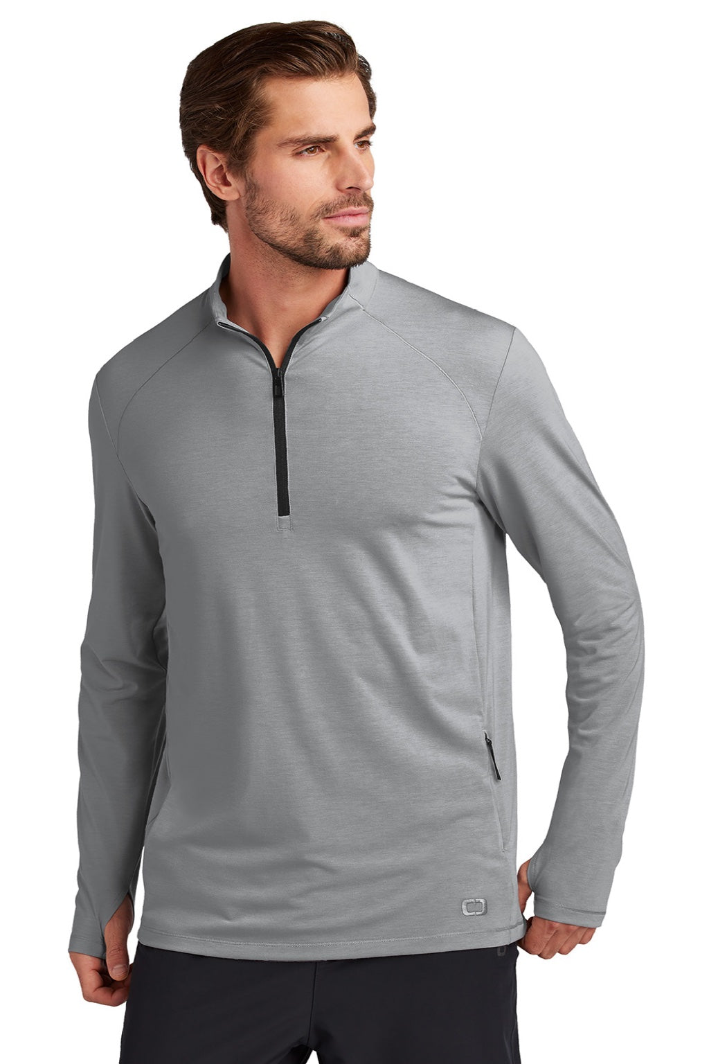 Ogio OG153 Mens Motion Moisture Wicking 1/4 Zip Sweatshirt w/ Pocket Greystone Model Front