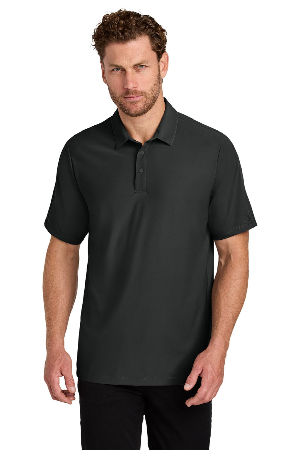 Ogio OG154 Mens Envision Moisture Wicking Short Sleeve Polo Shirt Blacktop Model Front