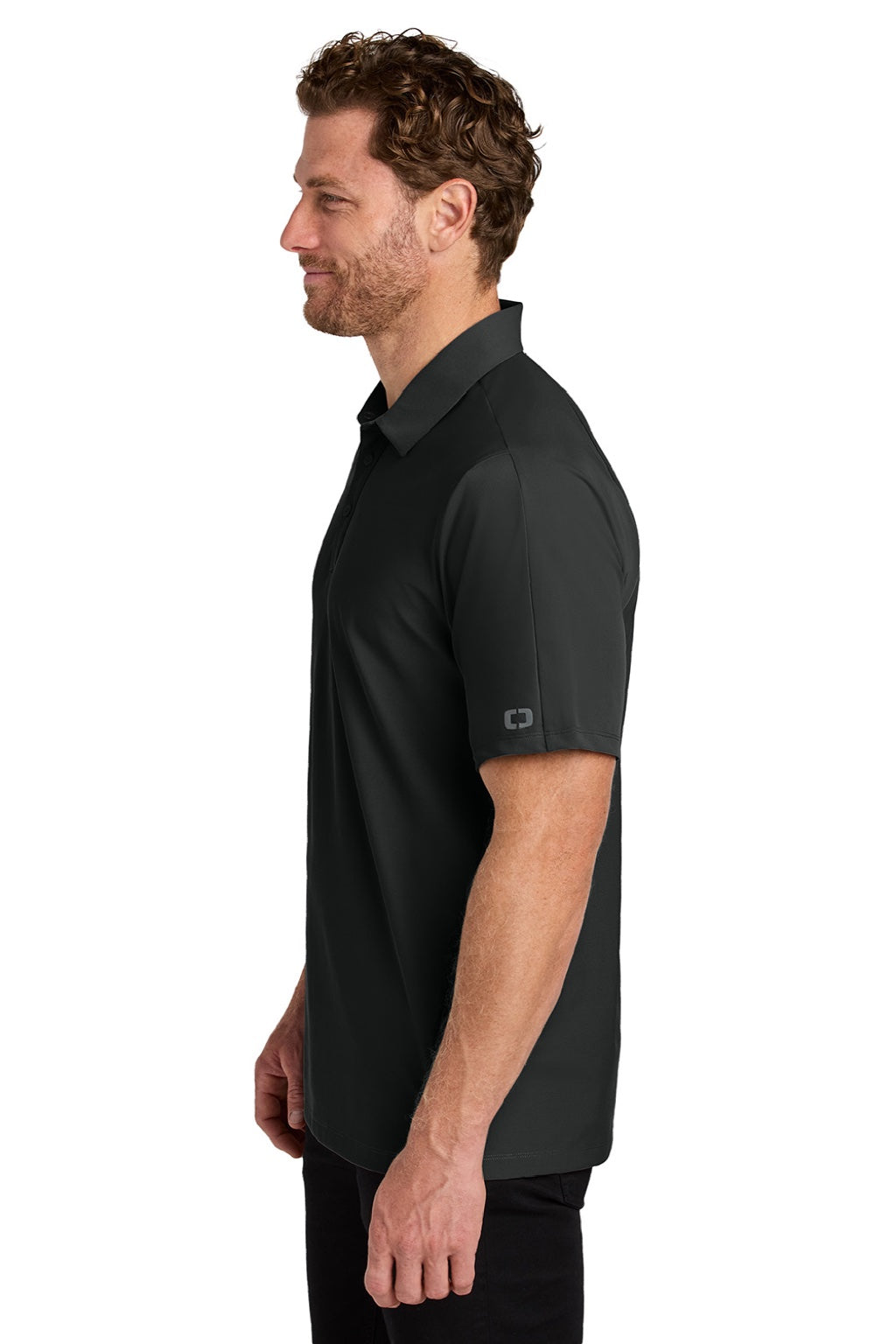 Ogio OG154 Mens Envision Moisture Wicking Short Sleeve Polo Shirt Blacktop Model Side