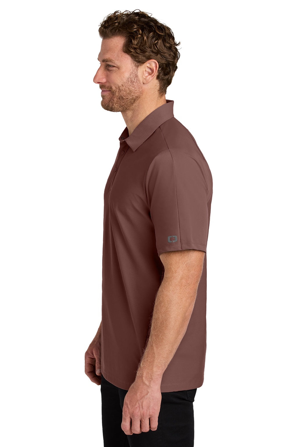Ogio OG154 Mens Envision Moisture Wicking Short Sleeve Polo Shirt Deep Rose Model Side