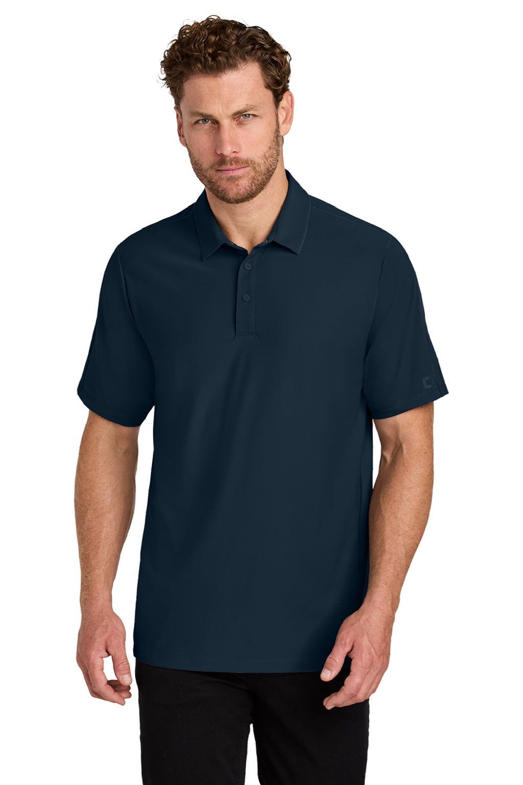 Ogio OG154 Mens Envision Moisture Wicking Short Sleeve Polo Shirt River Navy Blue Model Front