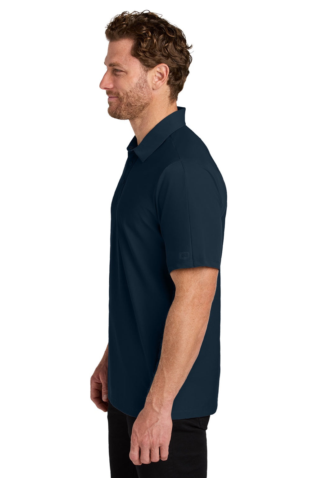 Ogio OG154 Mens Envision Moisture Wicking Short Sleeve Polo Shirt River Navy Blue Model Side
