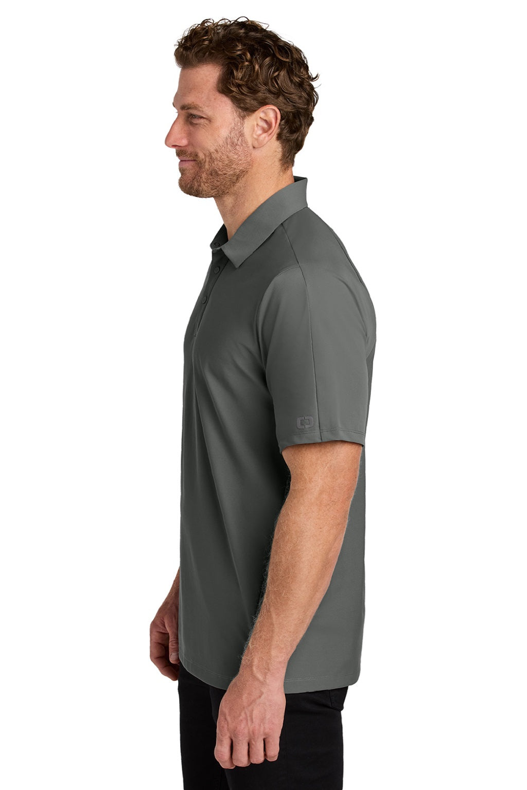 Ogio OG154 Mens Envision Moisture Wicking Short Sleeve Polo Shirt Rogue Grey Model Side